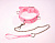 Ошейник розовый с меховой подкладкой, с металлической цепочкой-поводком с карабином на конце 5014-4